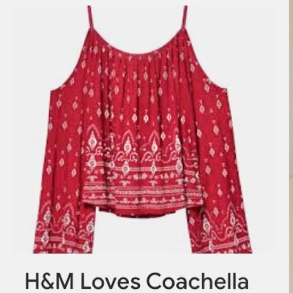 Coachella x H+M off shoulder top, Small boho red bandanna print collaboration - Picture 3 of 9